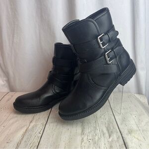Nordstrom Rack Report Womens Black Boots Natalia Buckle Strap Inside Zip Size 8